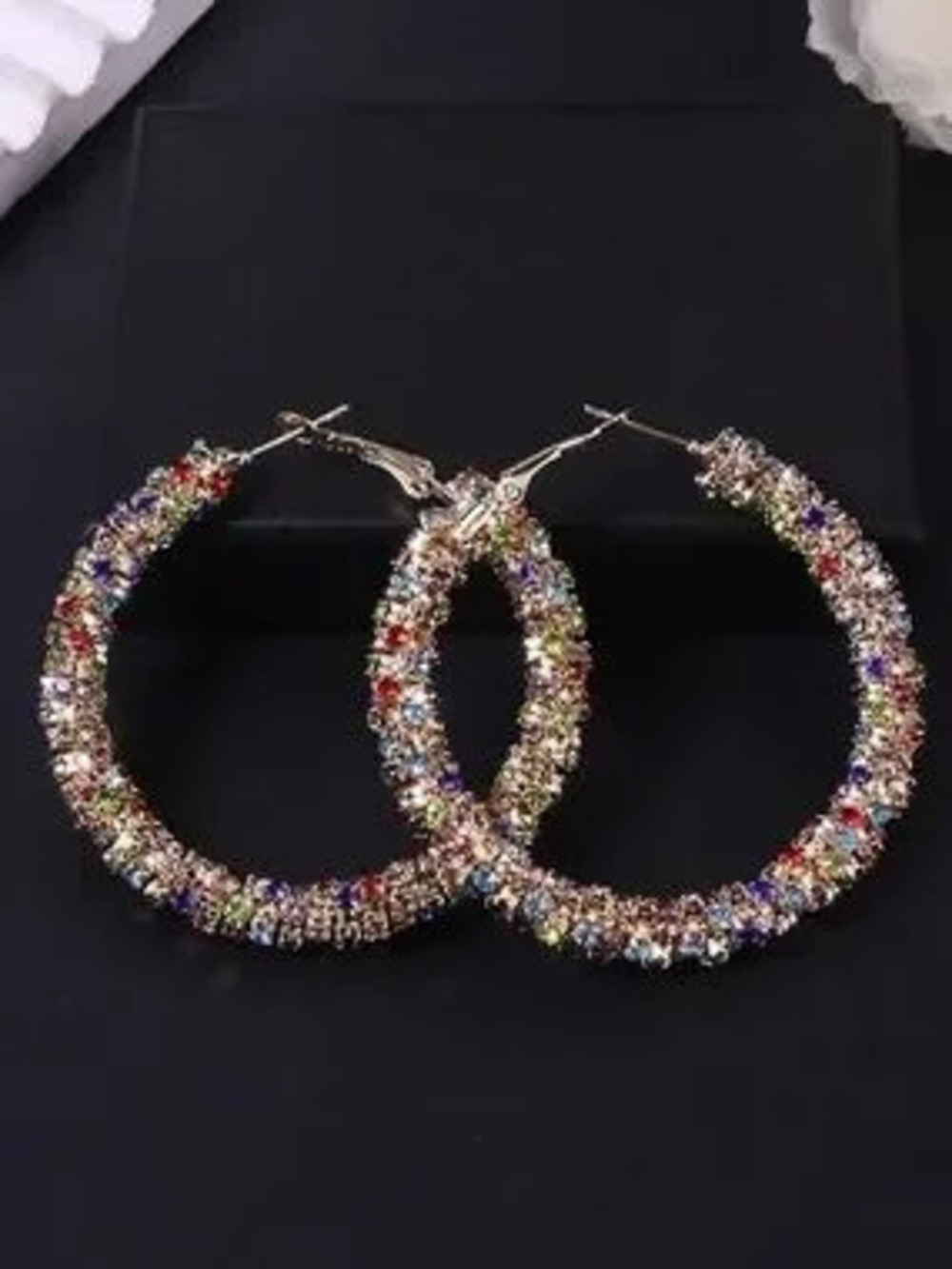 Anthropologie Gold Tone Hoop Earrings with Multicolor Stones